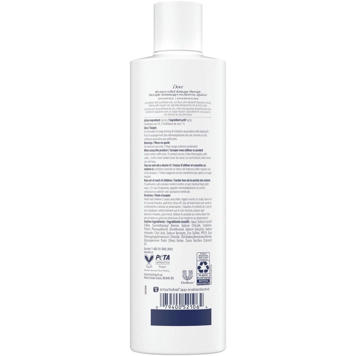 Shampoing pour cuir chevelu sec et irrité, Dove Soulagement de la Sécheresse et des Démangeaisons  avec technologie Soin Bio-Protéine Liquide, 355 ML