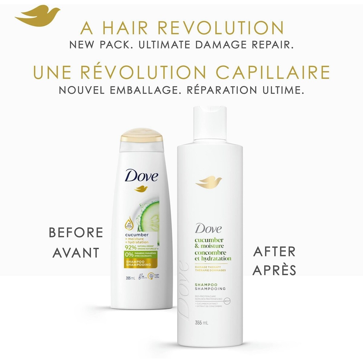 Shampooing pour Cheveux Ternes et Secs, Dove Concombre Hydratant avec Soin Bio-Protéine Liquide