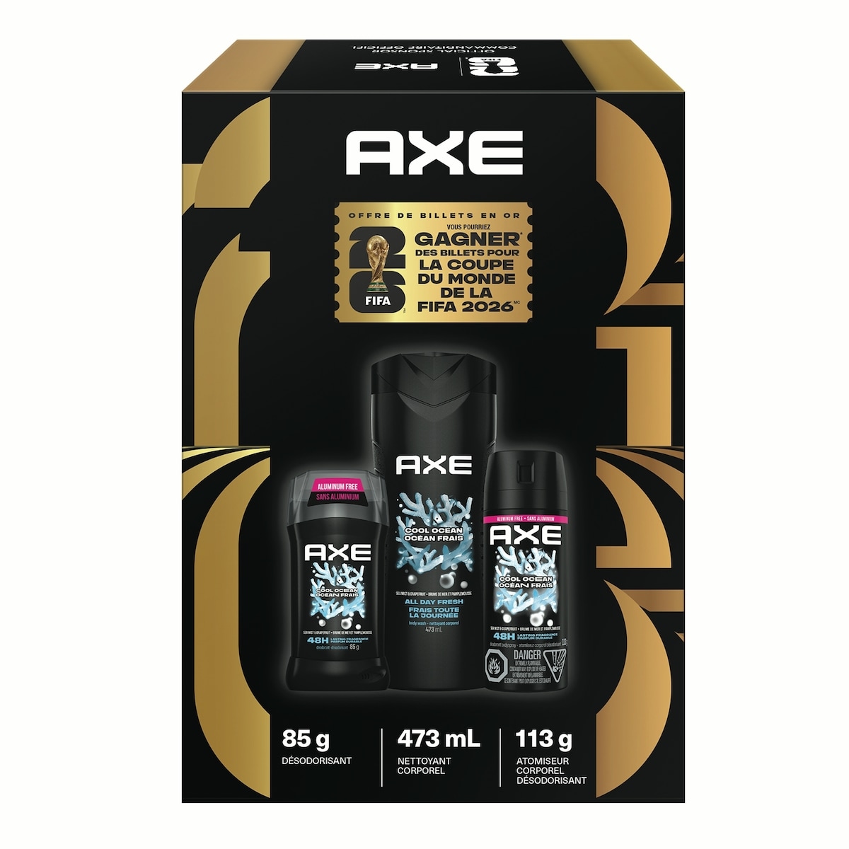 AXE FIFA World Cup 2026 AXE Golden Ticket Gift Pack - Includes Cool Ocean Body Spray, Cool Ocean Body Wash, and Cool Ocean Deodorant Stick