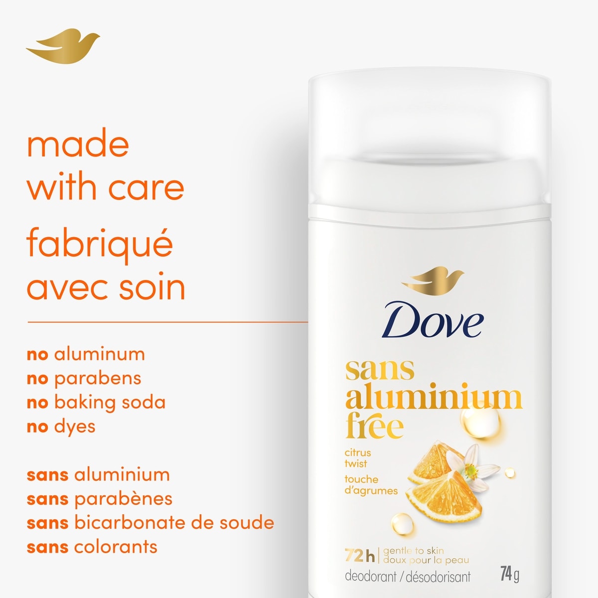 Deodorant Stick, 72h Citrus Twist, Gentle & Hydrating, 74g