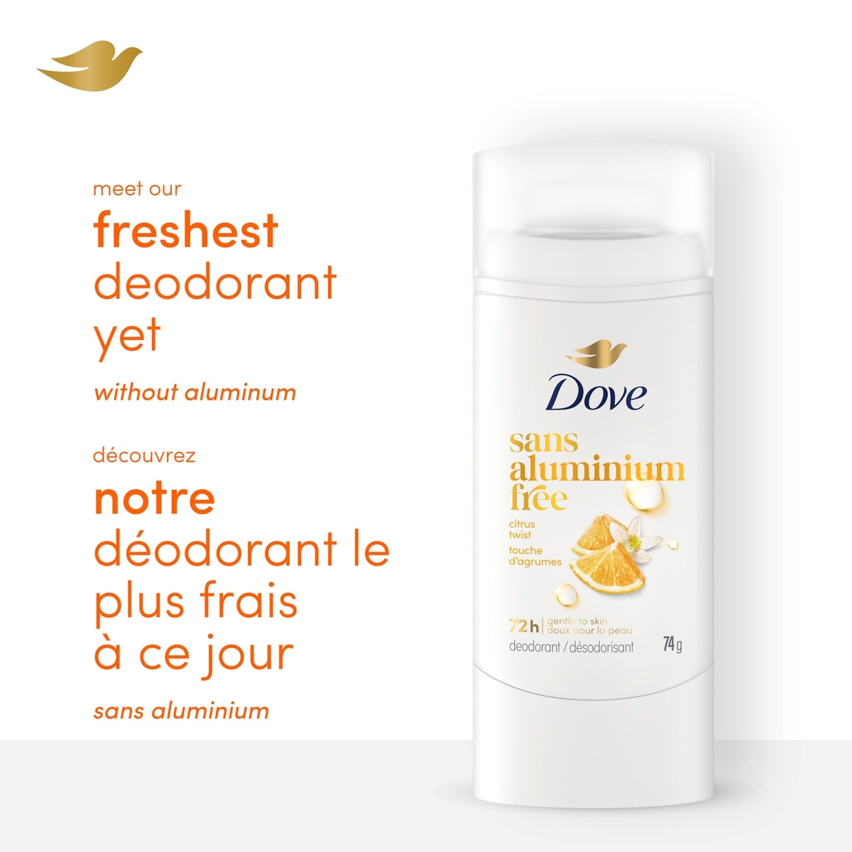 Deodorant Stick, 72h Citrus Twist, Gentle & Hydrating, 74g