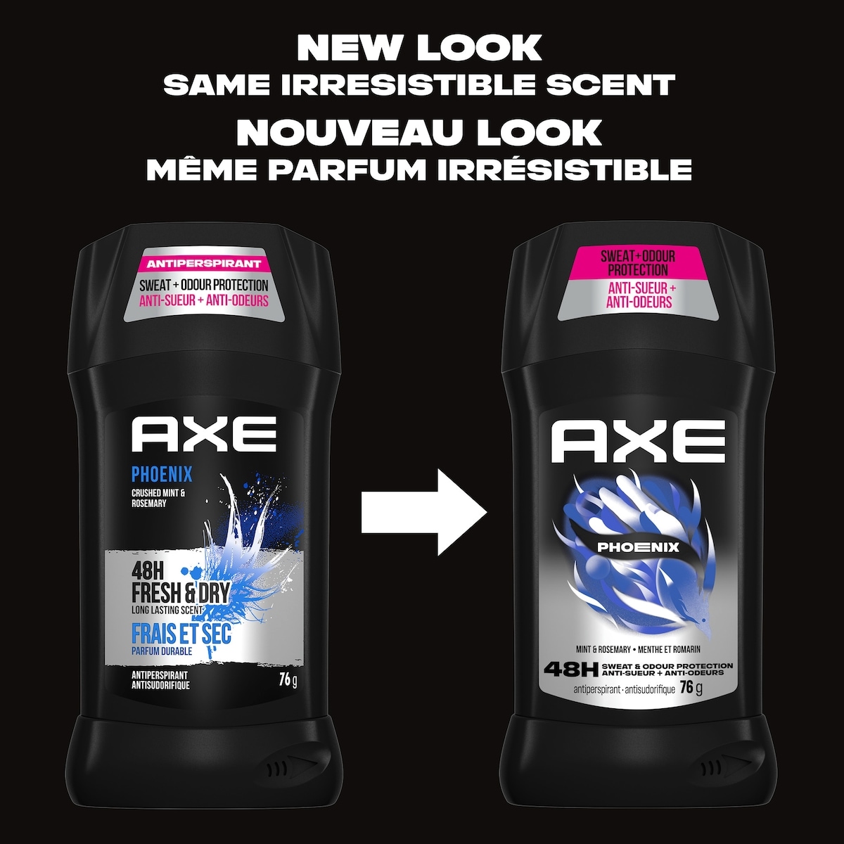 Antisudorifique en bâton  AXE Phoenix protection anti-sueur de longue durée antisudorifique menthe et romarin pour homme frais pendant 48 heures anti-sueur 76 g Lot de 4