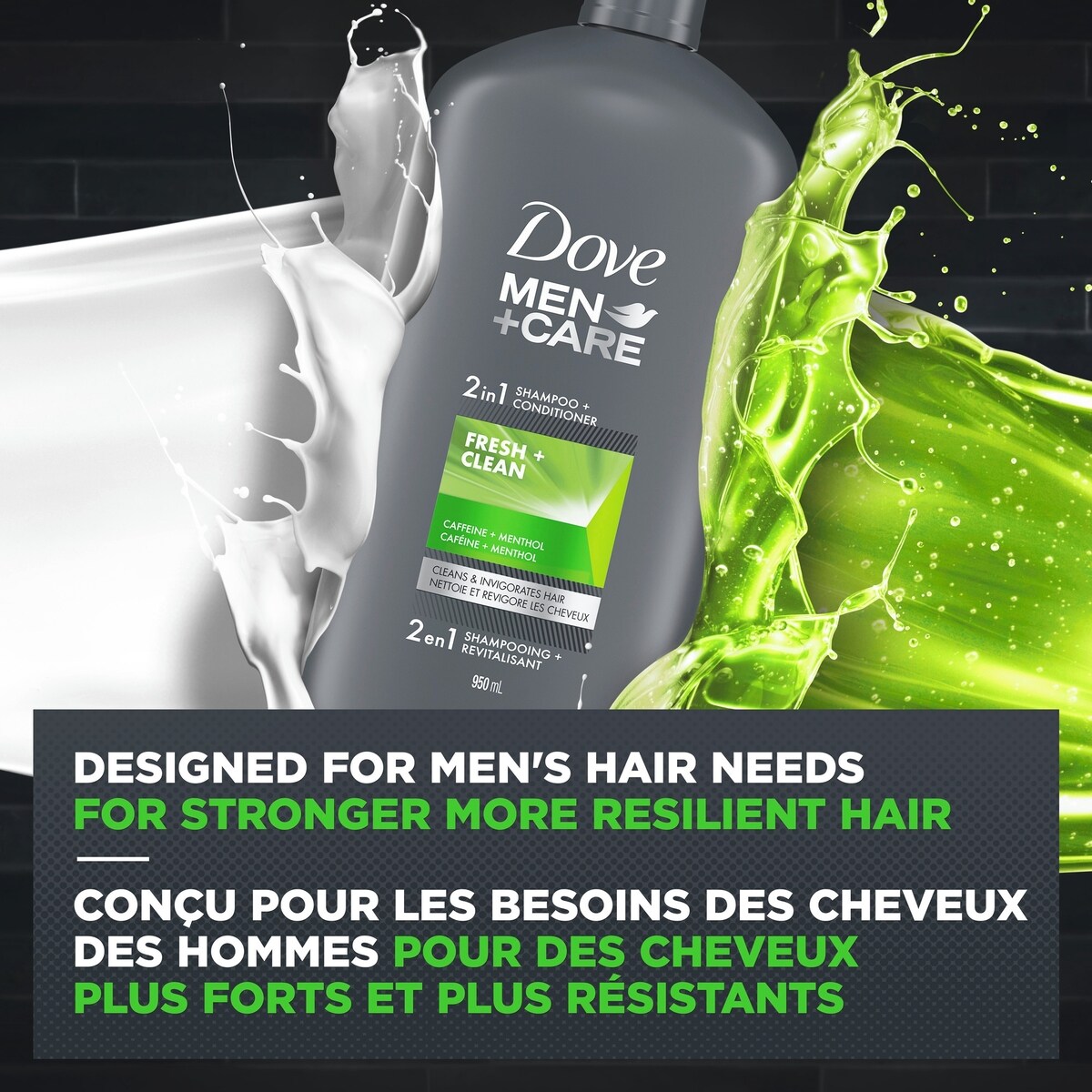 Shampooing + revitalisant fortifiant 2 en 1 pour un usage quotidien Dove Men+Care Fraîcheur et propreté nettoie en profondeur et tonifie les cheveux avec un effet rafraîchissant 950 ml
