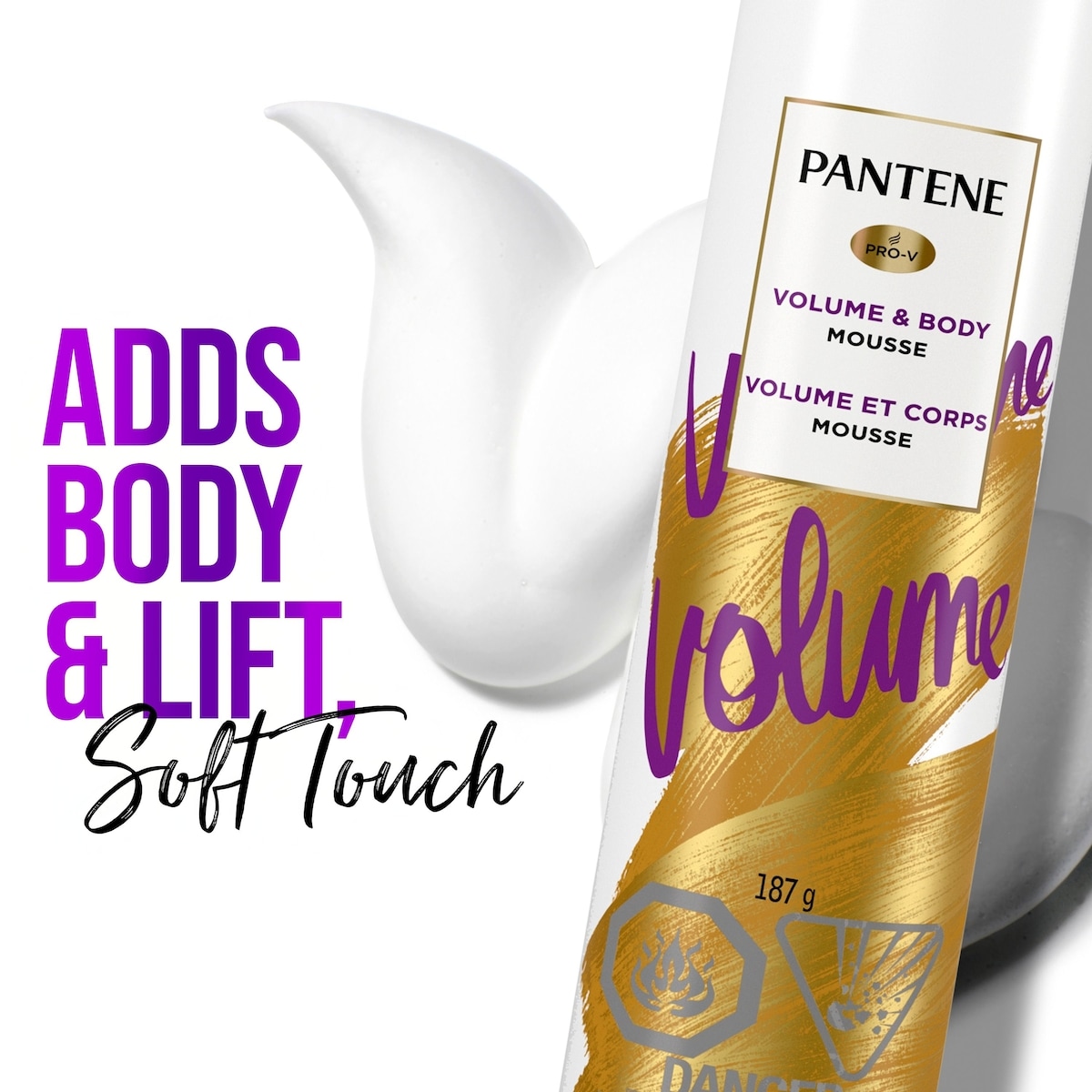 Mousse amplifiante Pantene Pro-V Volume pour donner une ampleur maximale aux cheveux fins et plats, 187 g