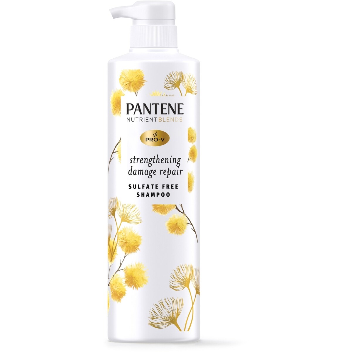 Shampooing Pantene sans sulfate, fortifiant réparateur anti-frisottis à l’huile de ricin, sûr pour les cheveux colorés, Nutrient Blends