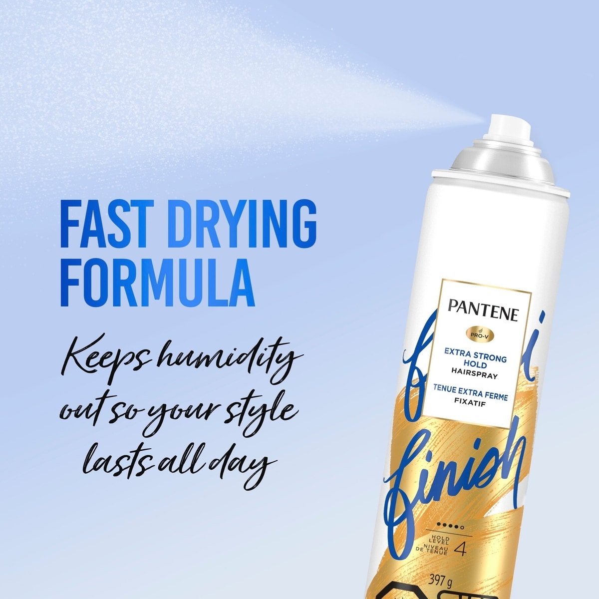 Fixatif Pantene, fixatif tenue extra ferme, tenue longue durée, texturisant, niveau 4