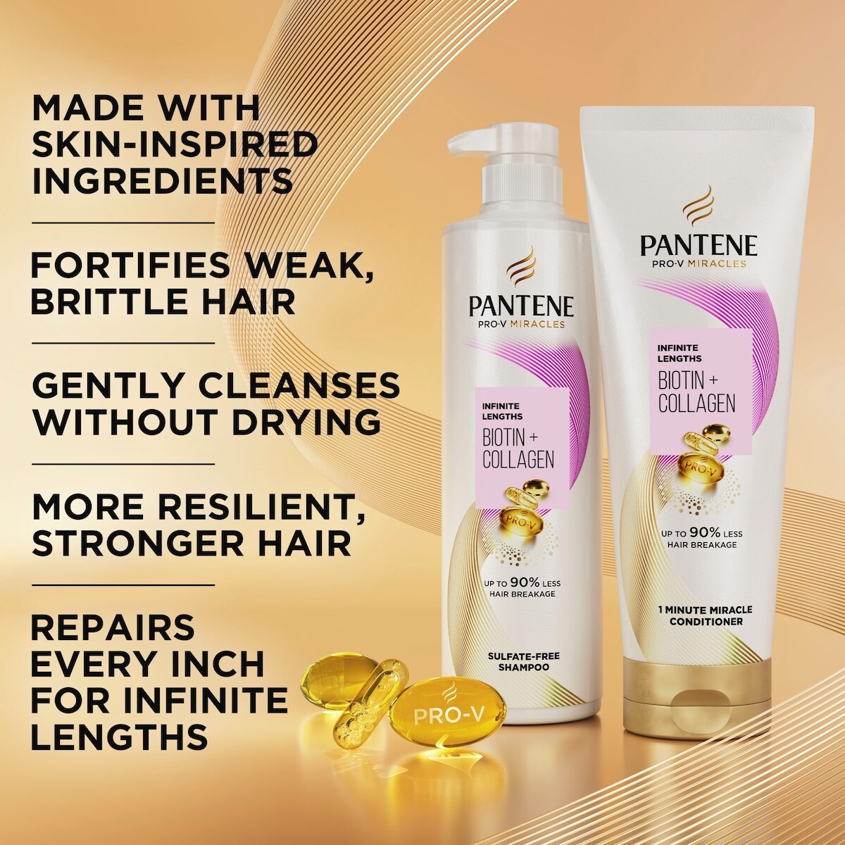 Shampooing sans sulfate Biotine + collagène Longueurs infinies Pro-V Miracles