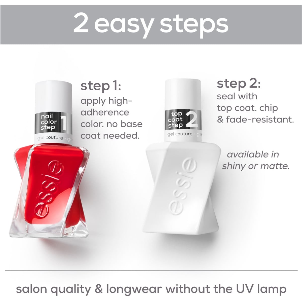 essie gel couture, 2-step longwear nail polish, 8-free vegan formula, multi-faceted, red, 13.5ml