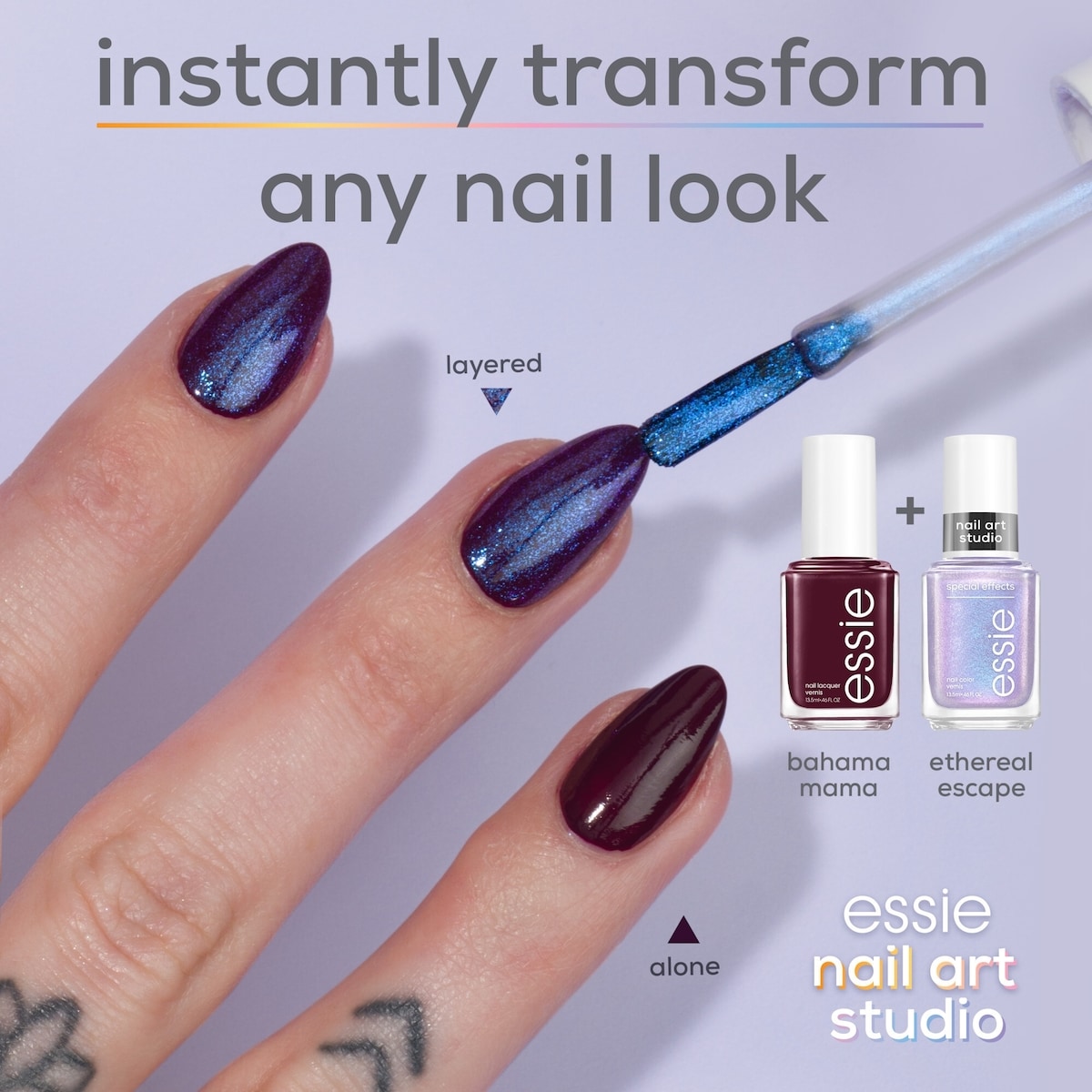 essie nail art studio special effects polish, vegan, salon quality formula, pixel pearl finish, astral aura, pink, 13.5 ml
