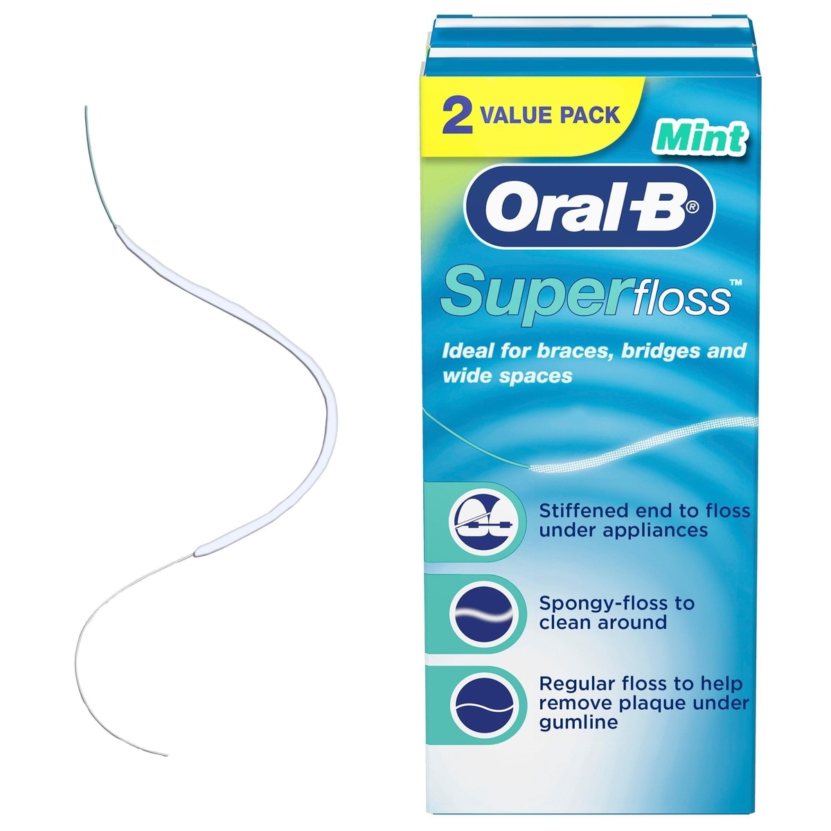 Soie dentaire Oral-B Super Floss, longueurs coupées, menthe, 50 unités, emballage de 2