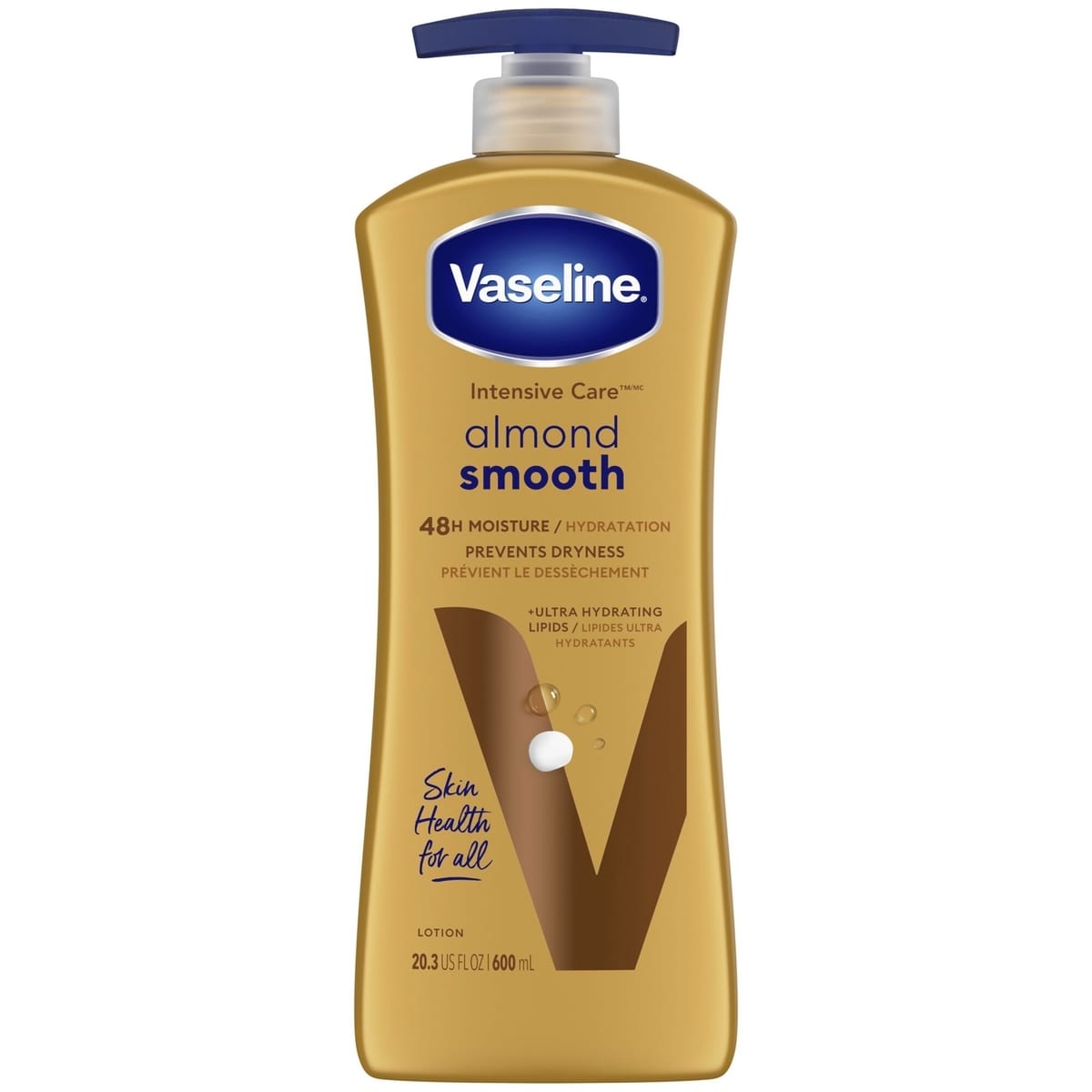 Lotion corporelle pour peau sèche Vaseline Intensive Care Amande douce à la vitamine E 600 ML