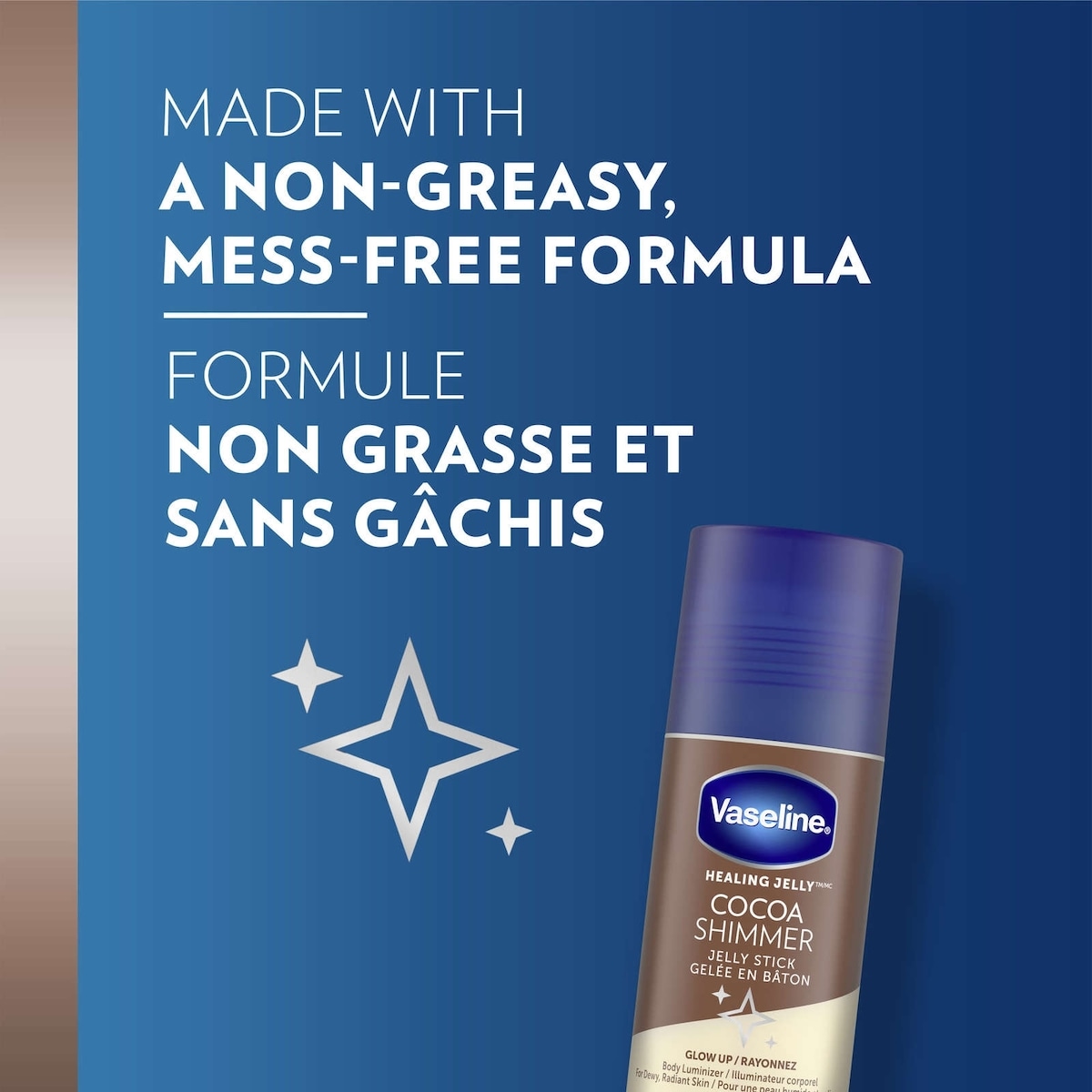Gelée en Bâton hydratante pour une peau radieuse Vaseline Healing Jelly Cocoa shimmer avec beurre de cacao 40 g