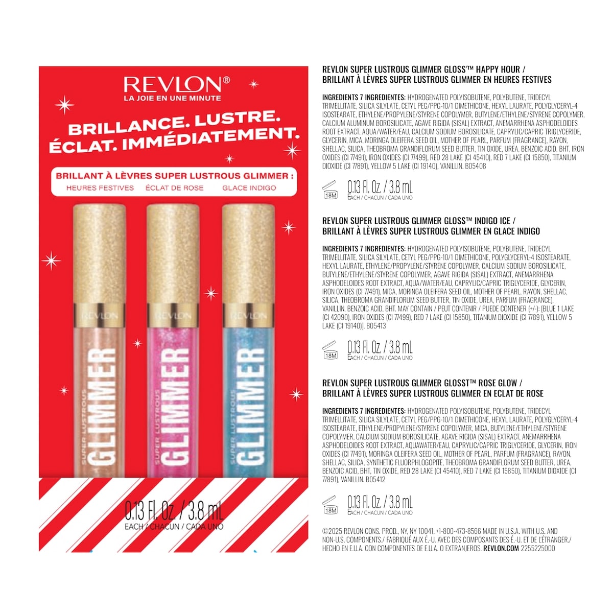 BRILLANCE. LUSTRE. ÉCLAT. IMMÉDIATEMENT. La trousse de Brillants à lèvres Revlon Super Lustrous Glimmer™