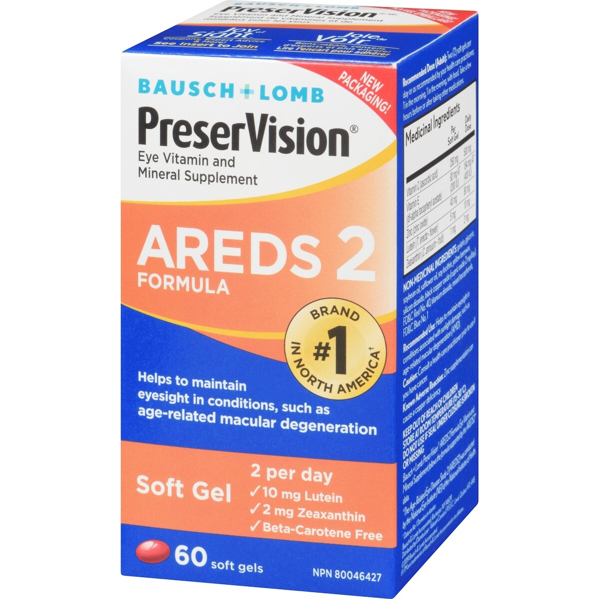 Supplément de vitamines et de minéraux pour les yeux PreserVision formule AREDS 2