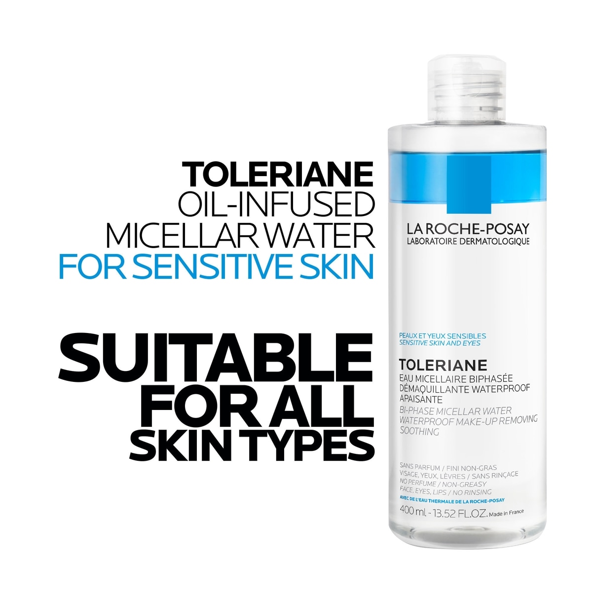 Oil-Infused Micellar Cleansing Water, Sensitive Skin and Eyes, with 10% Ultra Fine Oil, Gentle and Non-Greasy 400mL