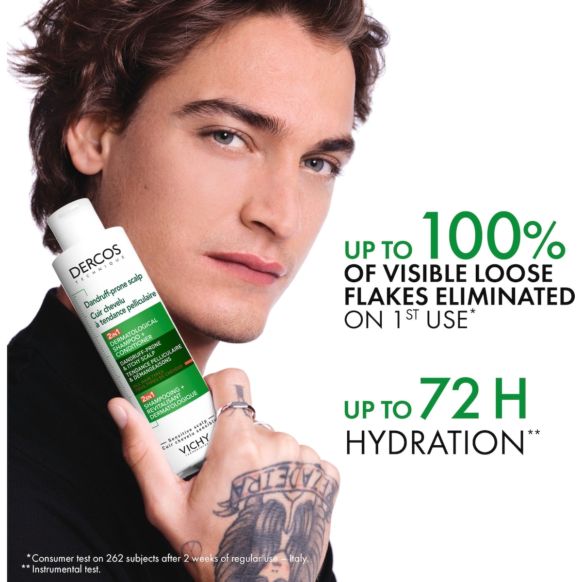 Vichy Dercos Shampooing + Revitalisant 2-en-1 à tendance pelliculaire à l’Acide Hyaluronique pour Cuir Chevelu Sensible