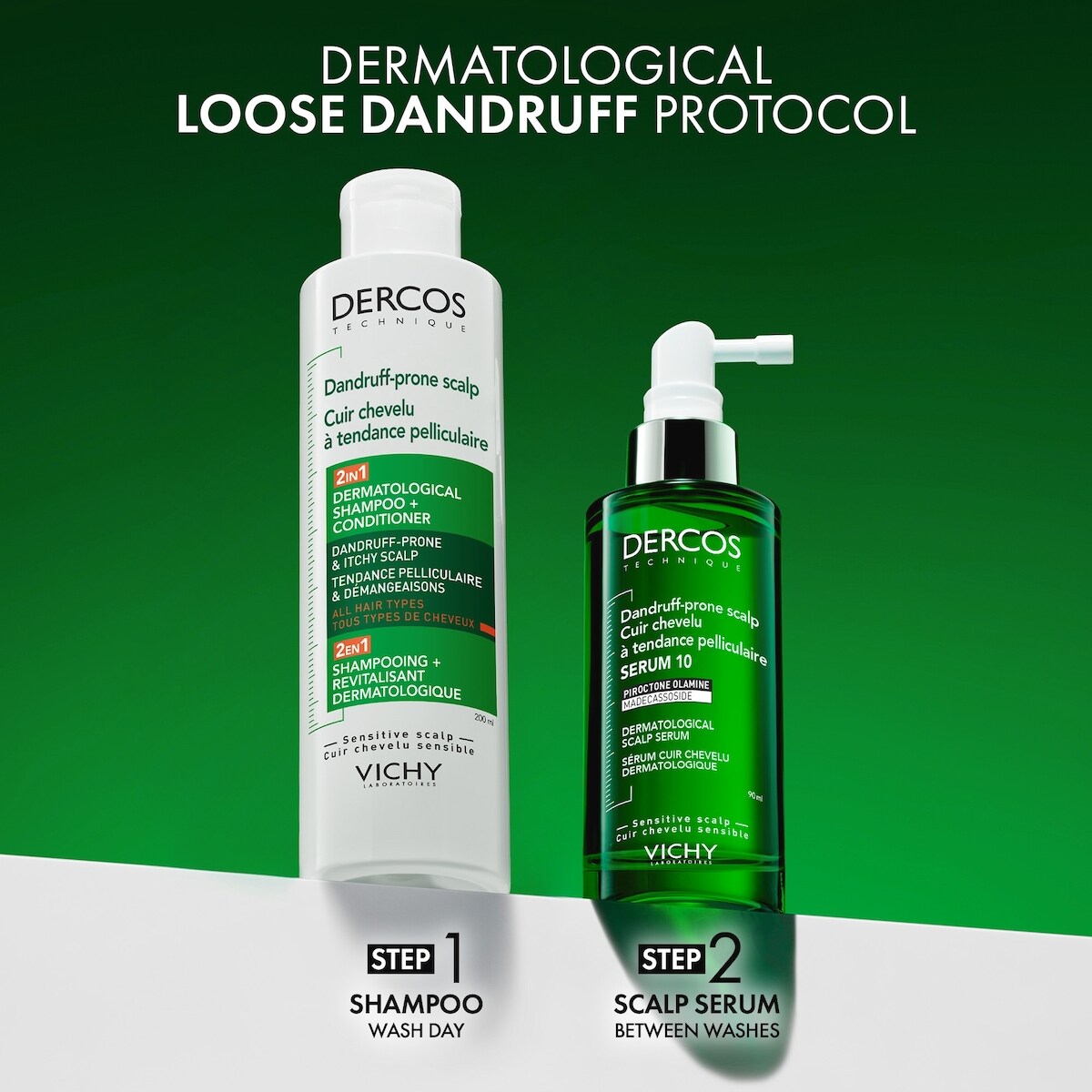 Vichy Dercos Shampooing + Revitalisant 2-en-1 à tendance pelliculaire à l’Acide Hyaluronique pour Cuir Chevelu Sensible