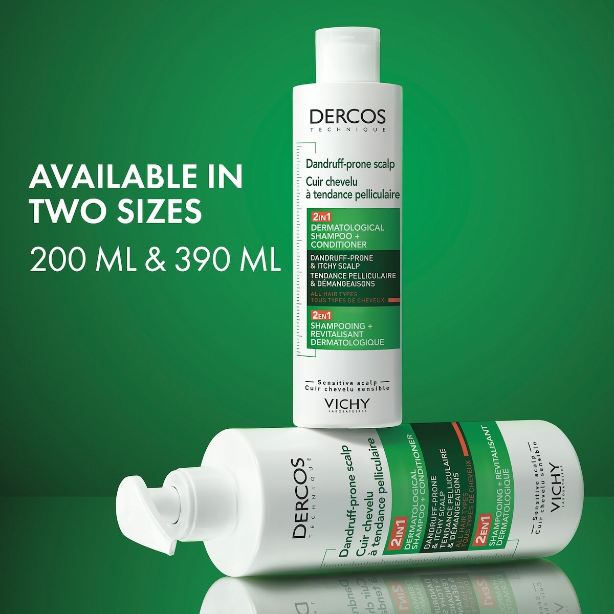 Vichy Dercos Shampooing + Revitalisant 2-en-1 à tendance pelliculaire à l’Acide Hyaluronique pour Cuir Chevelu Sensible