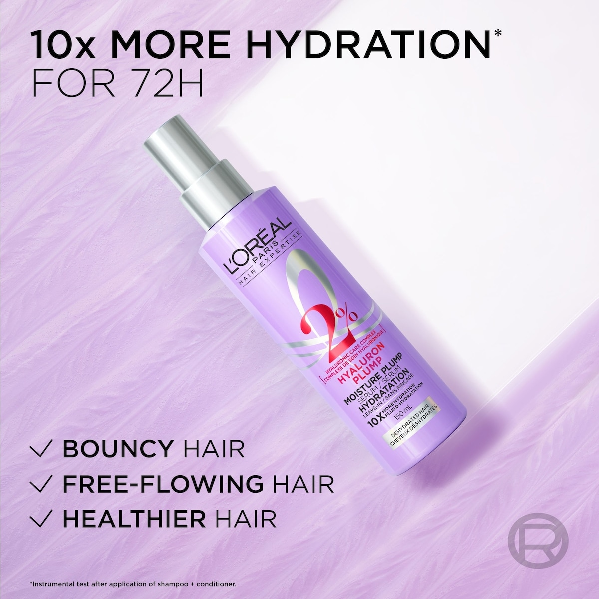 L'Oréal Paris Hair Expertise Hyaluron Plump Sérum Hydratation avec Acide Hyaluronique, Pour Cheveux Déshydratés, Sans Rinçage, 150ml