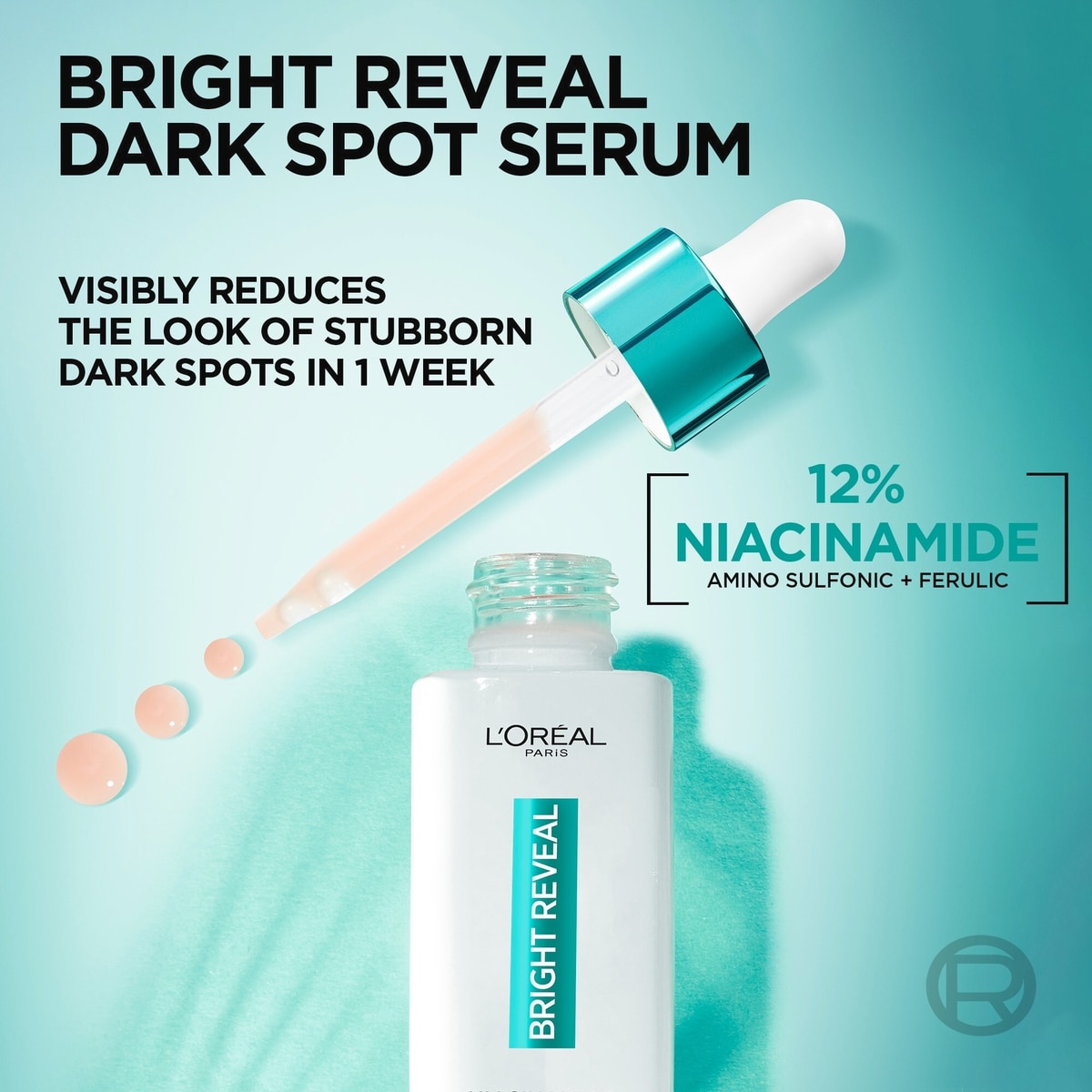 Bright Reveal Dark Spot Face Serum with 12% Niacinamide + Ferulic + Amino Sulfonic Acids
