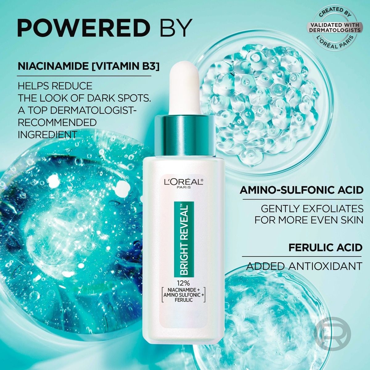Bright Reveal Dark Spot Face Serum with 12% Niacinamide + Ferulic + Amino Sulfonic Acids