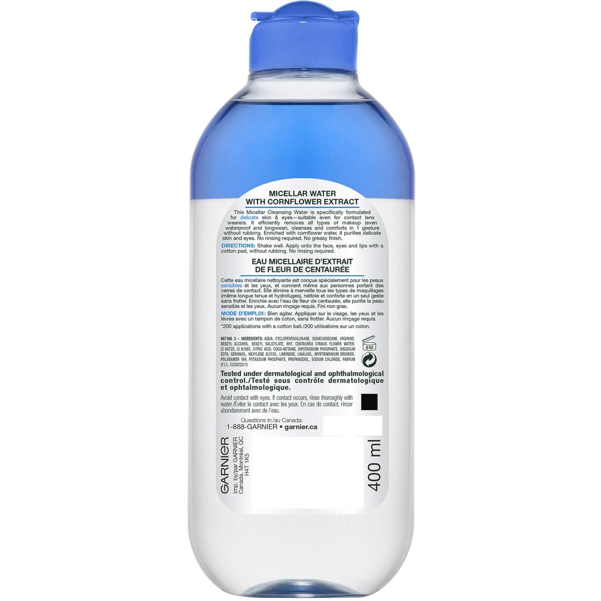 Skinactive Eau micellaire d'extrait de fleur de centaurée, Tout-en-1 Eau micellaire  Peau délicate et yeux, 400 ml