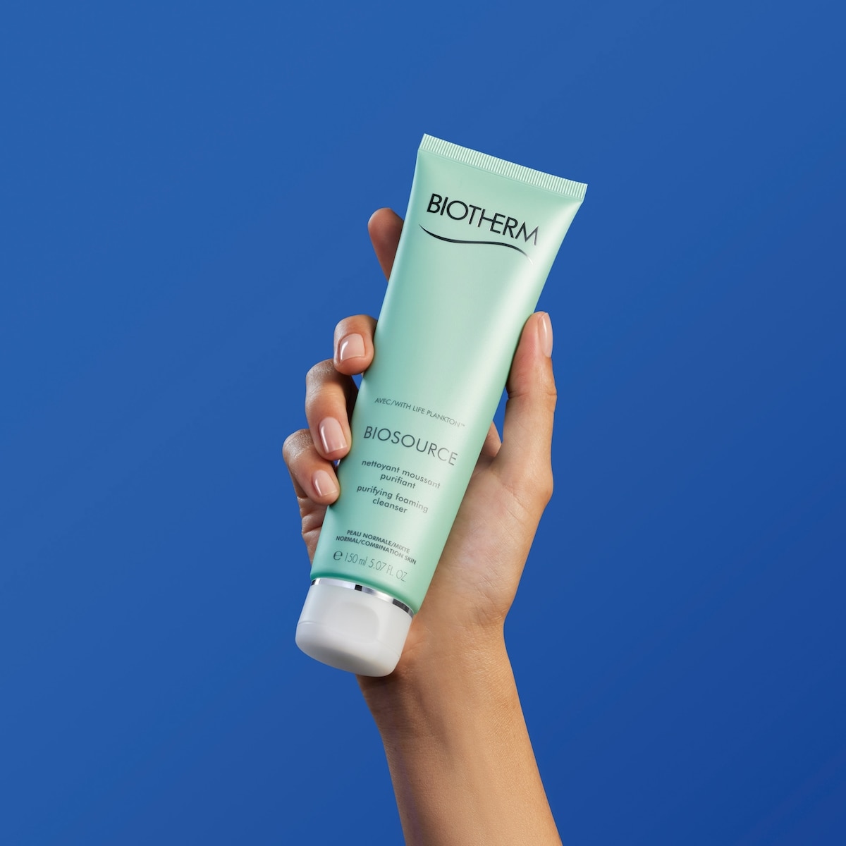 Nettoyant gel moussant purifiant Biosource pour peaux normales à mixtes, enrichi de Zinc pour une peau hydratée et nette