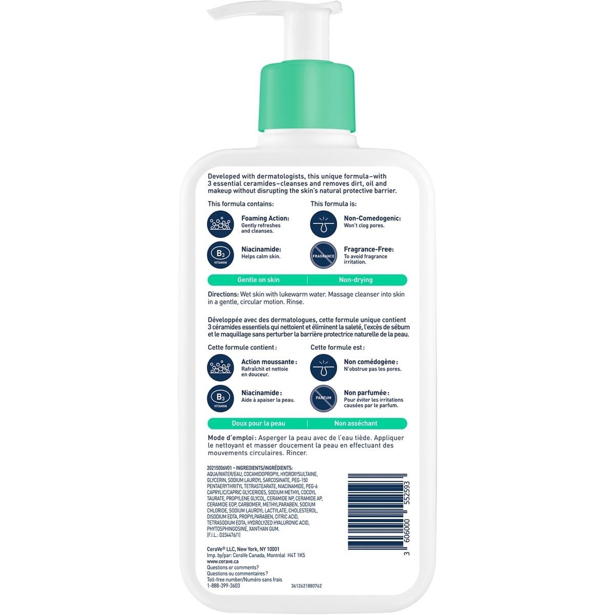 Nettoyant moussant doux pour le visage pour peau mixte à grasse