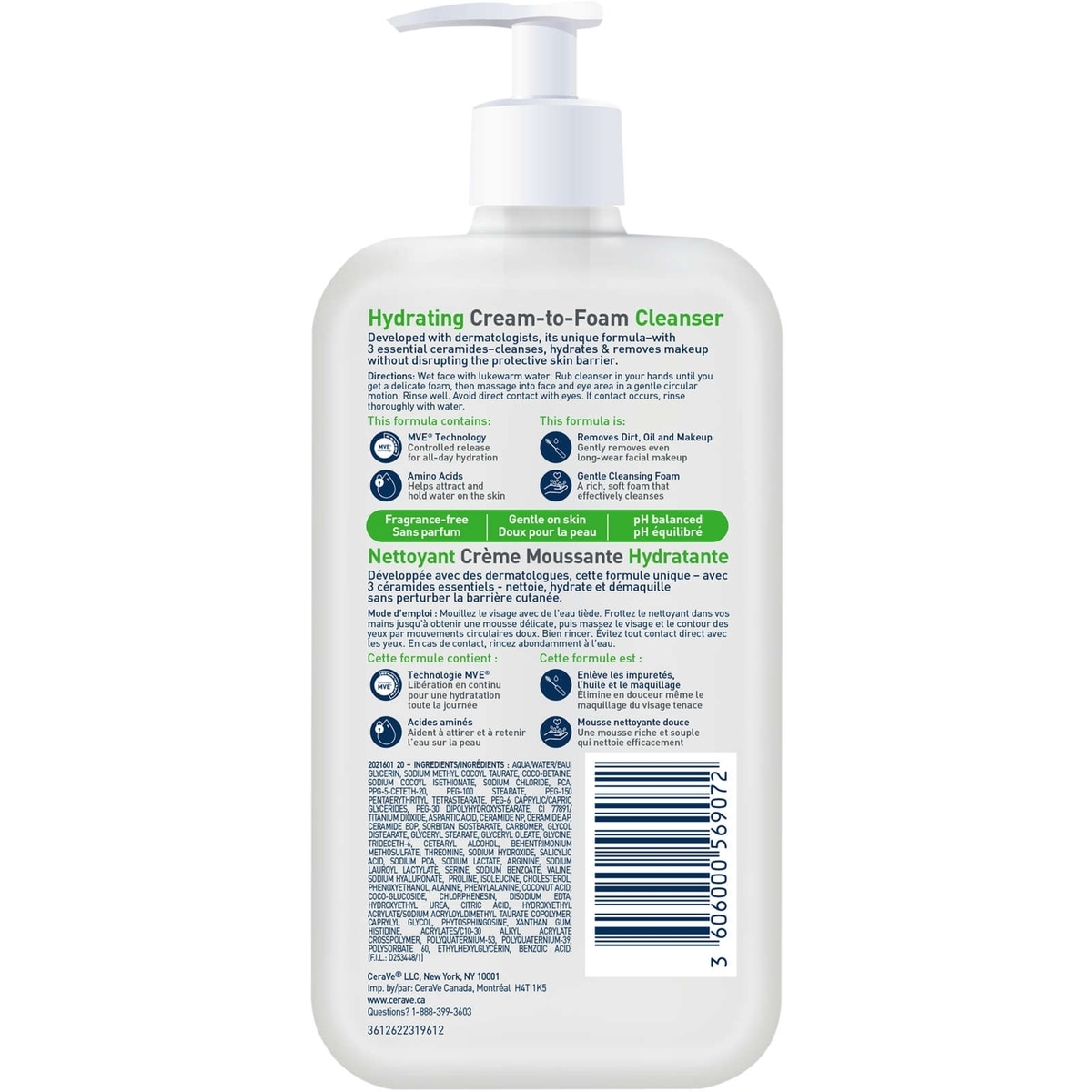 Nettoyant Crème Moussante Hydratante de CeraVe Démaquille