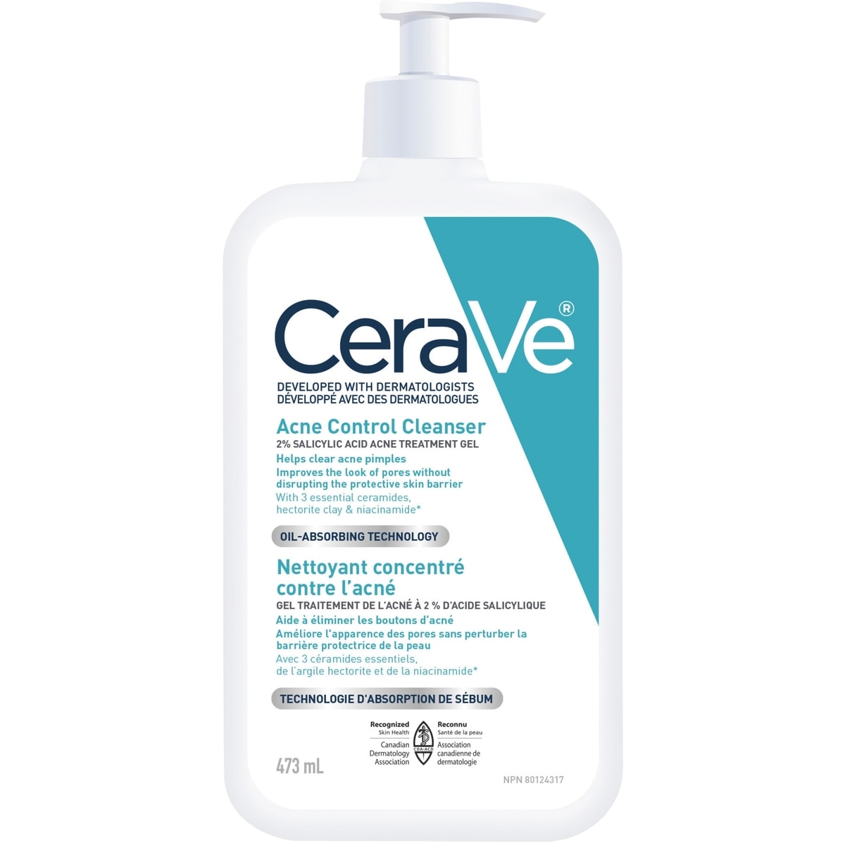 Nettoyant concentré contre l'acné CeraVe | Nettoyant visage à 2% d'acide salicylique avec argile purifiante pour peaux grasses et points noirs | Sans parfum