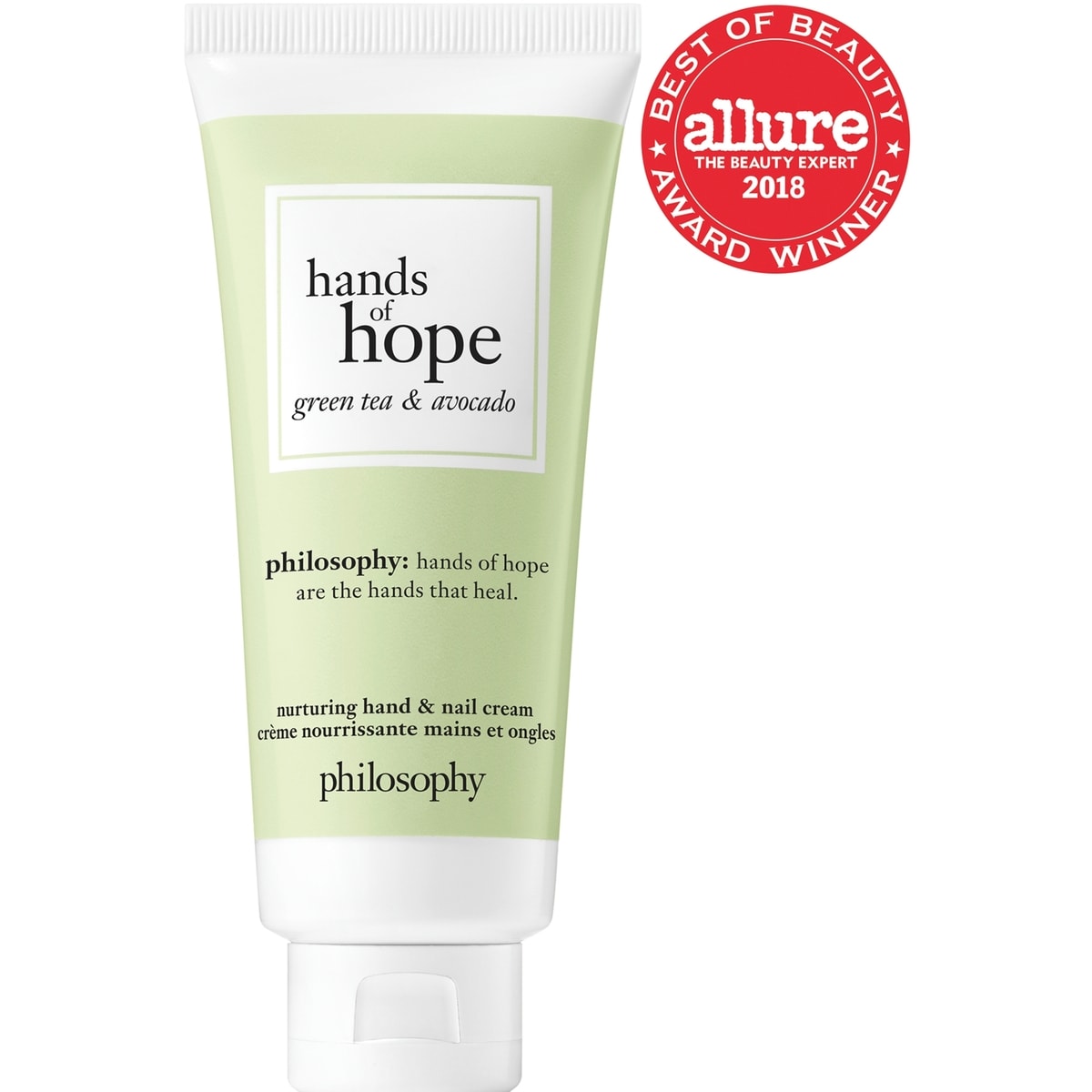 crème pour les mains & ongles hands of hope au thé vert & à l'avocat, absorption rapide, jusqu'à 24h d'hydratation, fini lumineux & sain