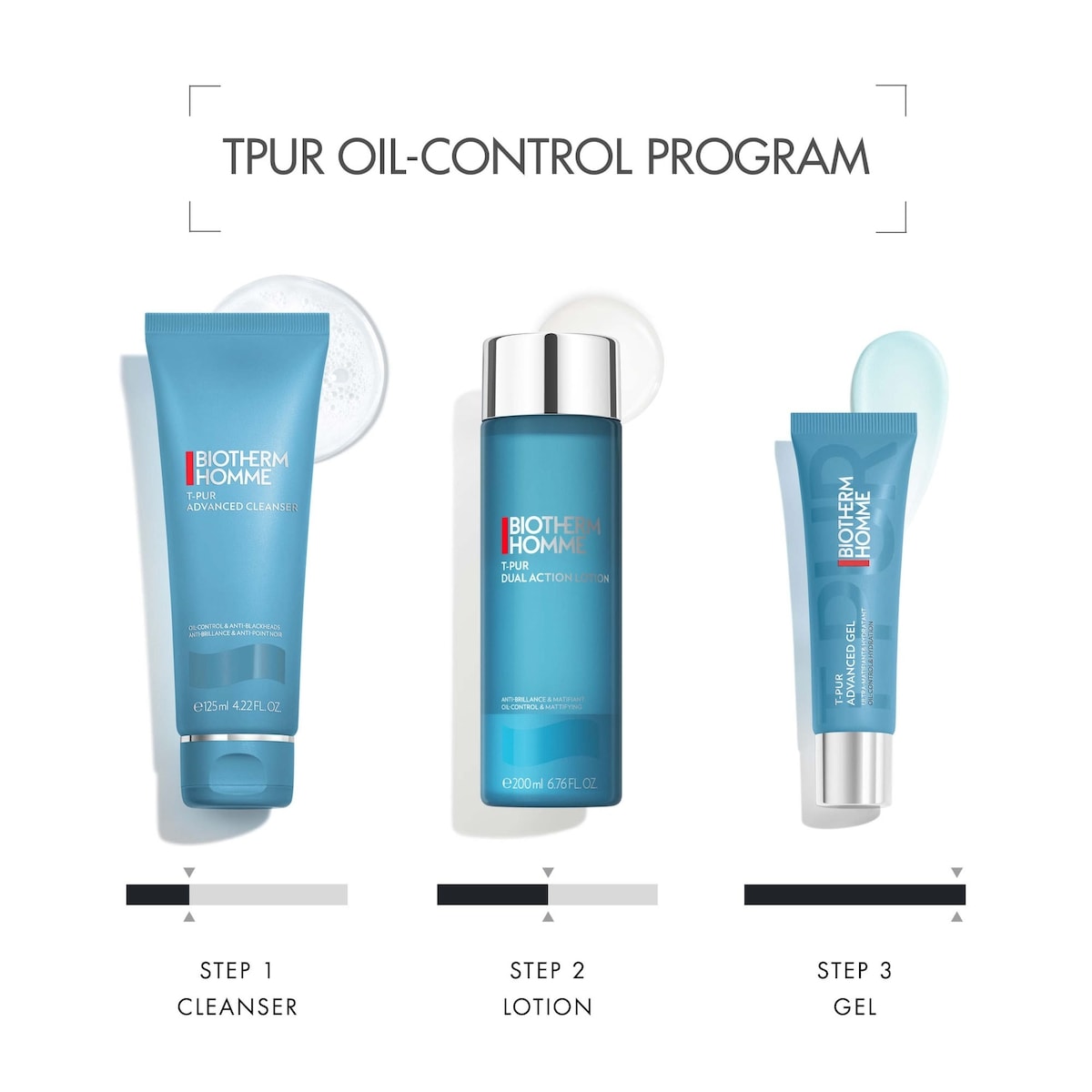 BIOTHERM HOMME T-PUR POWER OF 3 トライアルセット Biotherm T-Pur Advanced Gel Oil-Control & Hydration Face Gel for