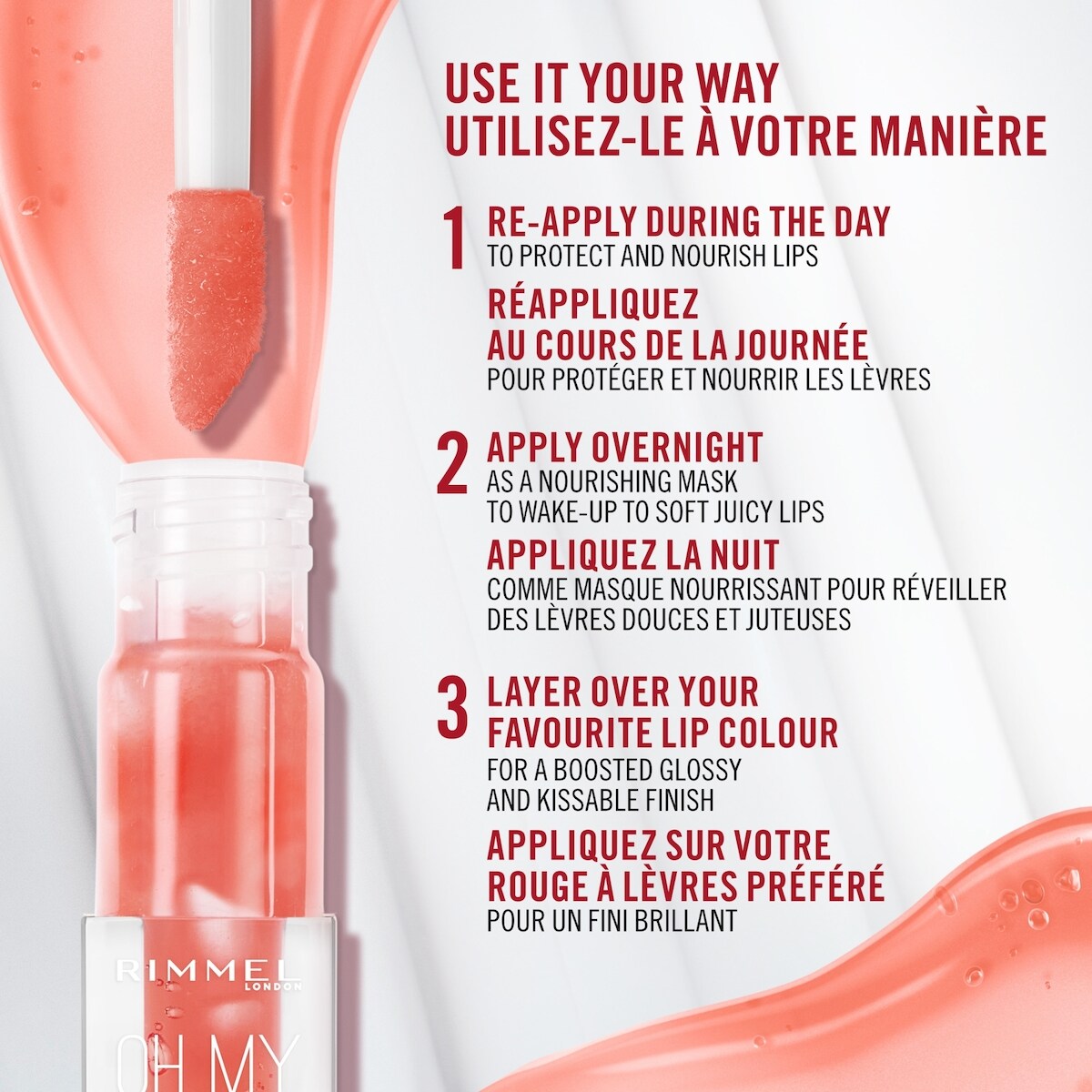 Oh My Gloss!, Huile à lèvres, Non collante, Source d’hydratation, Hydratante et réconfortante, Facile appliquer, Formule végétalienne