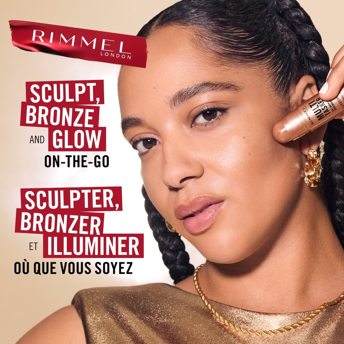 Multi Tasker stick bronzant, sculptant et contouring, tenue toute la journée, fini frais, maquillage végétalien