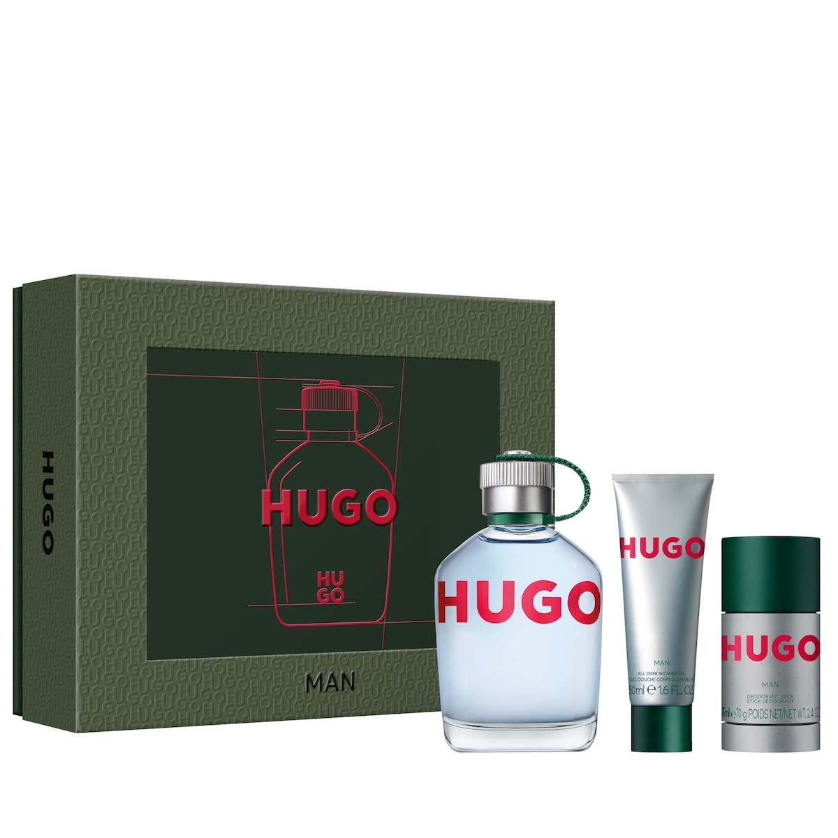 Hugo Boss HUGO Man Eau de Toilette, Deodorant Stick, and Shower