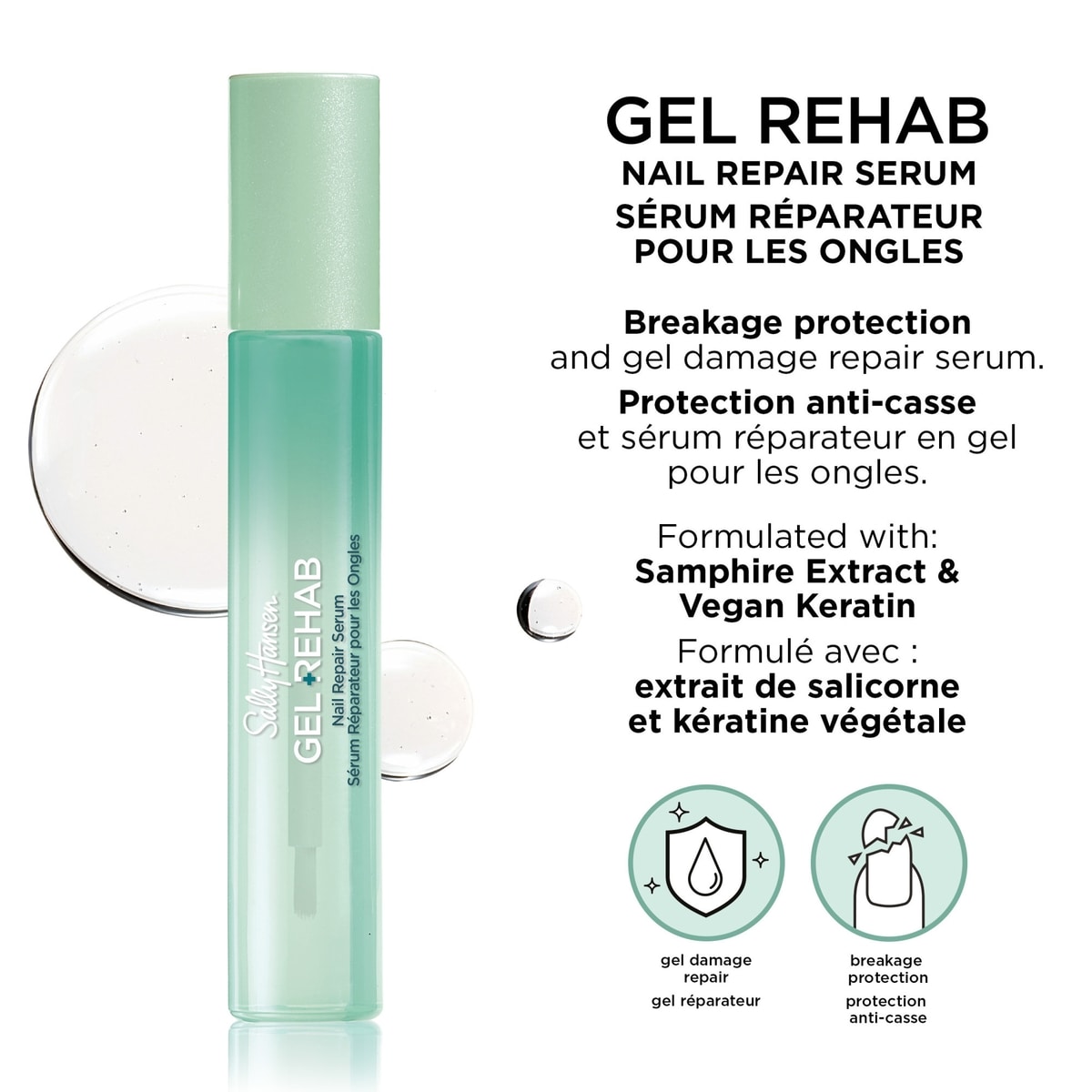 Sérum de réparation d'ongles Gel Rehab, Soin des ongles, Vernis à ongles gel Réparation des dommages