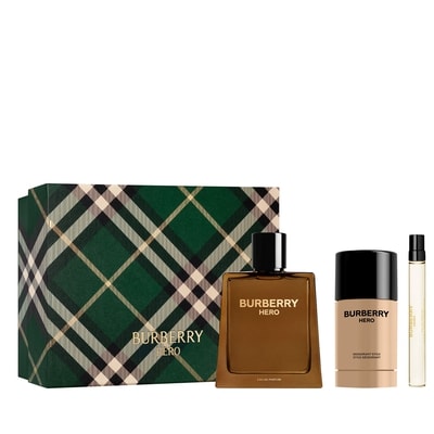 Coffret cadeau Burberry : trio composé de l'eau de parfum « Hero » pour homme et d'un déodorant