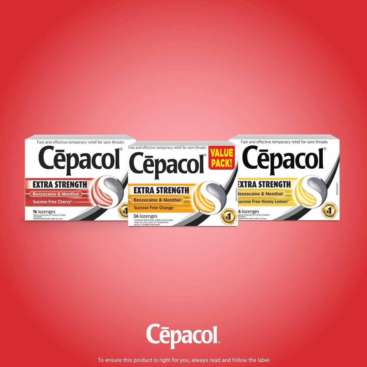 Cepacol® Extra Strength Sucrose Free Honey Lemon Value Pack, Sore Throat Lozenges