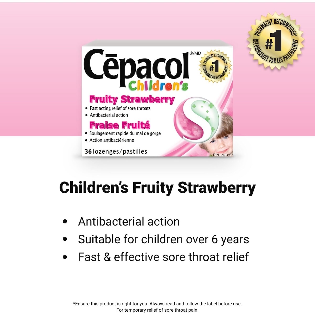 Cépacol enfants Fraise fruitée, 36 pastilles contre le mal de gorge