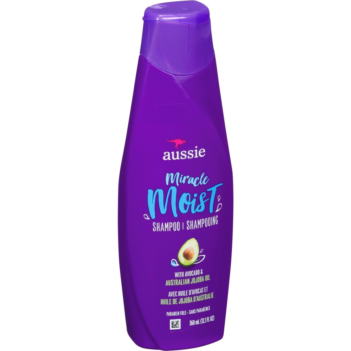 Shampooing Aussie Miracle Moist avec huiles d’avocat et de jojoba, sans parabènes, 360 mL
