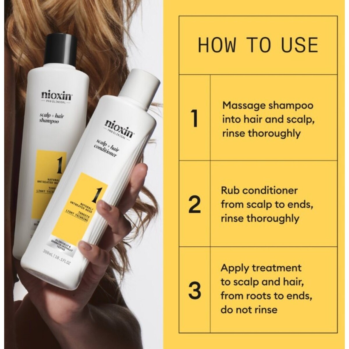 Nioxin Scalp + Hair Thickening System 1 - for Natural Hair with Light Thinning - Includes Shampoo 150ml, Conditioner 150ml and Scalp Treatment 50ml