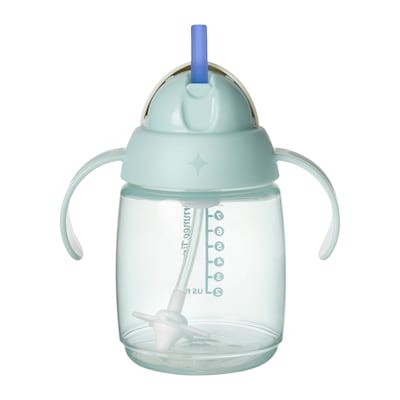 Gobelet de départ avec paille Tommee Tippee, 8 oz, tasse de transition facile pour tout-petits de 6 mois et plus, avec paille lestée en silicone et poignées faciles à tenir, vert, 1 unité