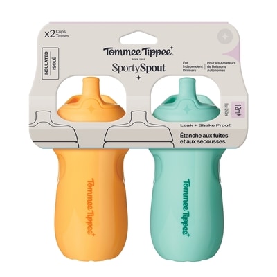 Insulated Sporty Spout Bottle, 9oz, No Spill Toddler Water Bottle For 12 months +, Two-Piece Valve Helps Stop Spills, Blue and Orange, 2 count 2