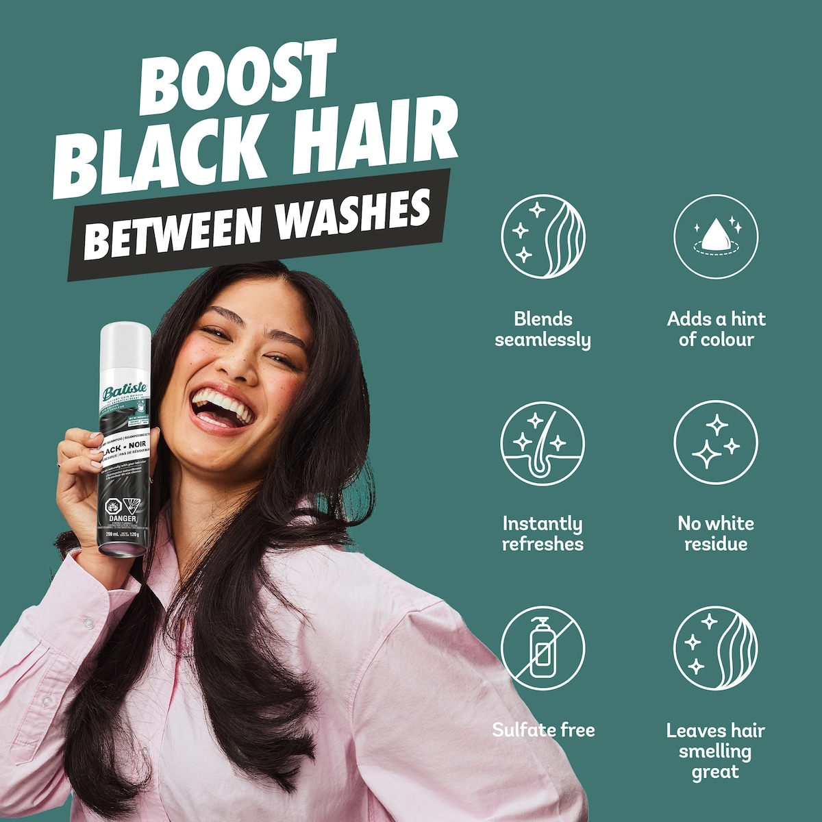 Batiste Coloured Dry Shampoo - Black, No White Residue