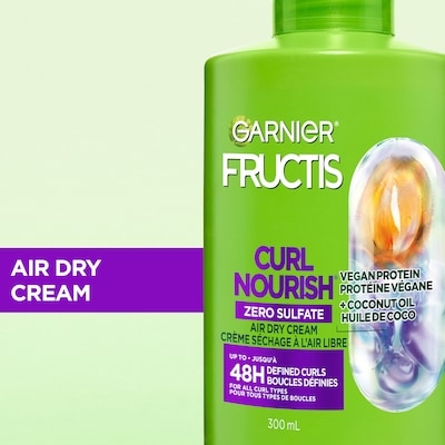 Fructis Curl Air Dry Cream Sulfate-Free Defining Butter Cream, for All Curl Types, with Coconut Oil and Elasto-Protein, 300mL 2