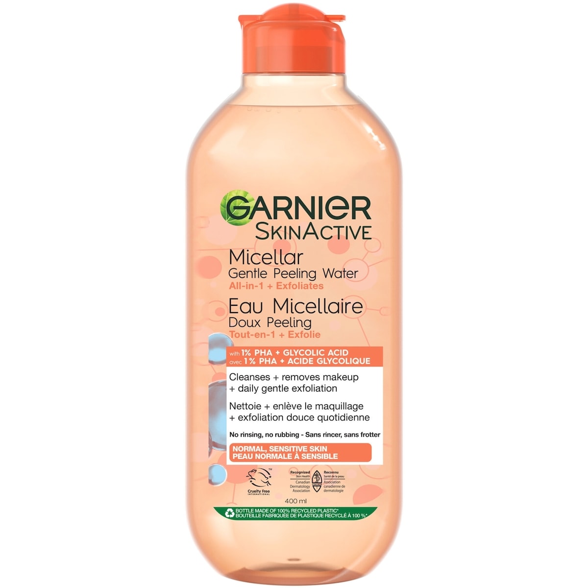SkinActive Micellar Gentle Peeling Water with 1% PHA + Glycolic Acid + Papaya Extract, Cleanses & Gently Exfoliates Skin, for Normal to Sensitive Skin - 400ml
