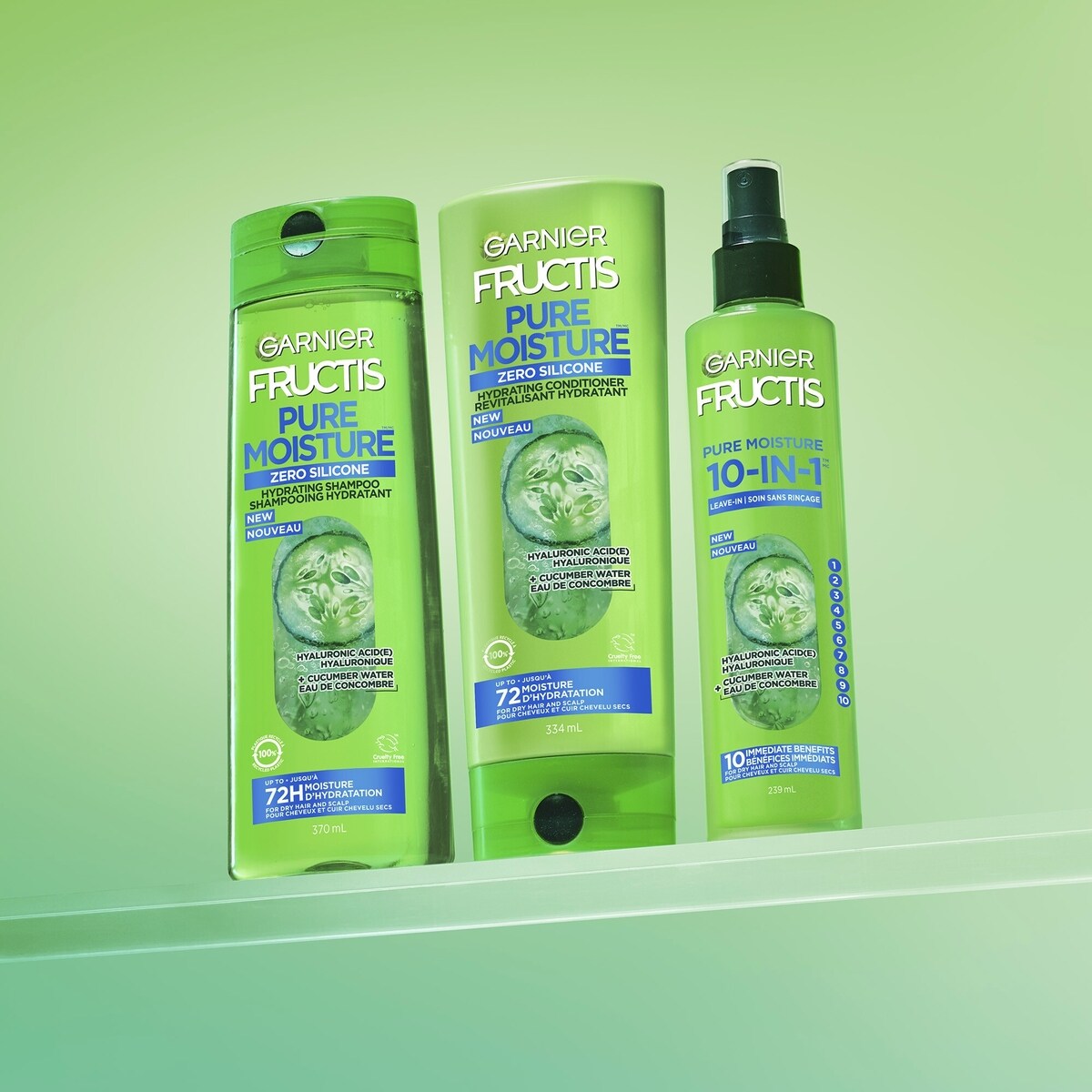 Fructis Pure Moisture 10-IN-1 Leave-In Spray, for Dry Hair and Scalp, with Hyaluronic Acid and Cucumber Water