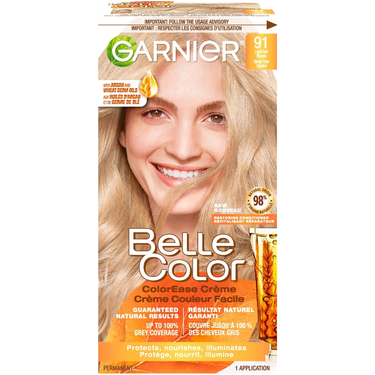 Belle Color Permanent Hair Dye, 100% Grey Coverage, Enriched with Argan Oil and Wheat Germ Oils - 1 Application