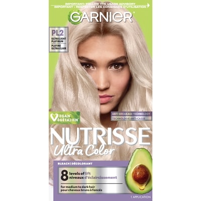 Garnier Ultra Color Hair Bleach PL2 Ultra Light Platinum – Permanent Hair Color Lifts Up to 8 Levels, Nourishing Formula, 1 Kit