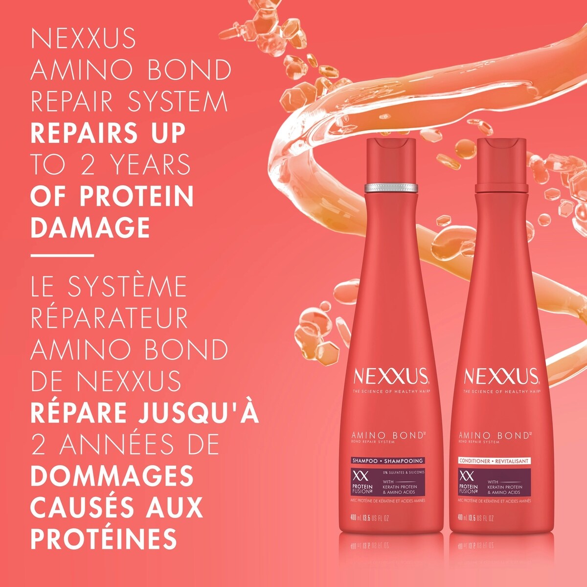 Revitalisant pour cheveux abîmés Amino Bond système réparateur de liaisons sans sulfate avec protéine de kératine et acides aminés